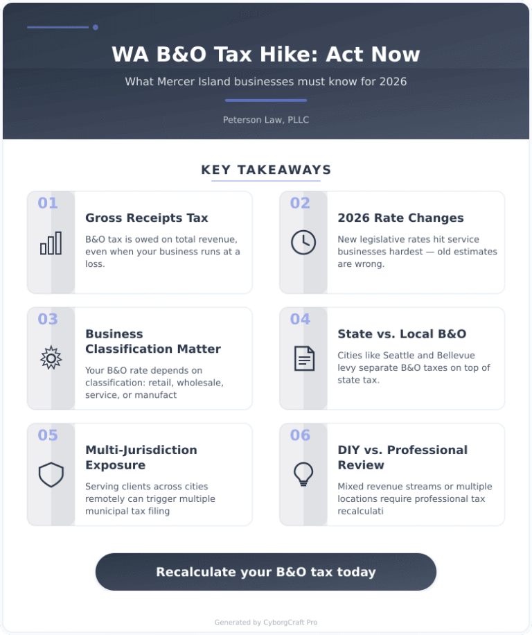 Infographic: The Washington B&O Tax Just Went Up: What Every Mercer Island Business Owner Needs to Recalculate Right Now - Key concepts and takeaways