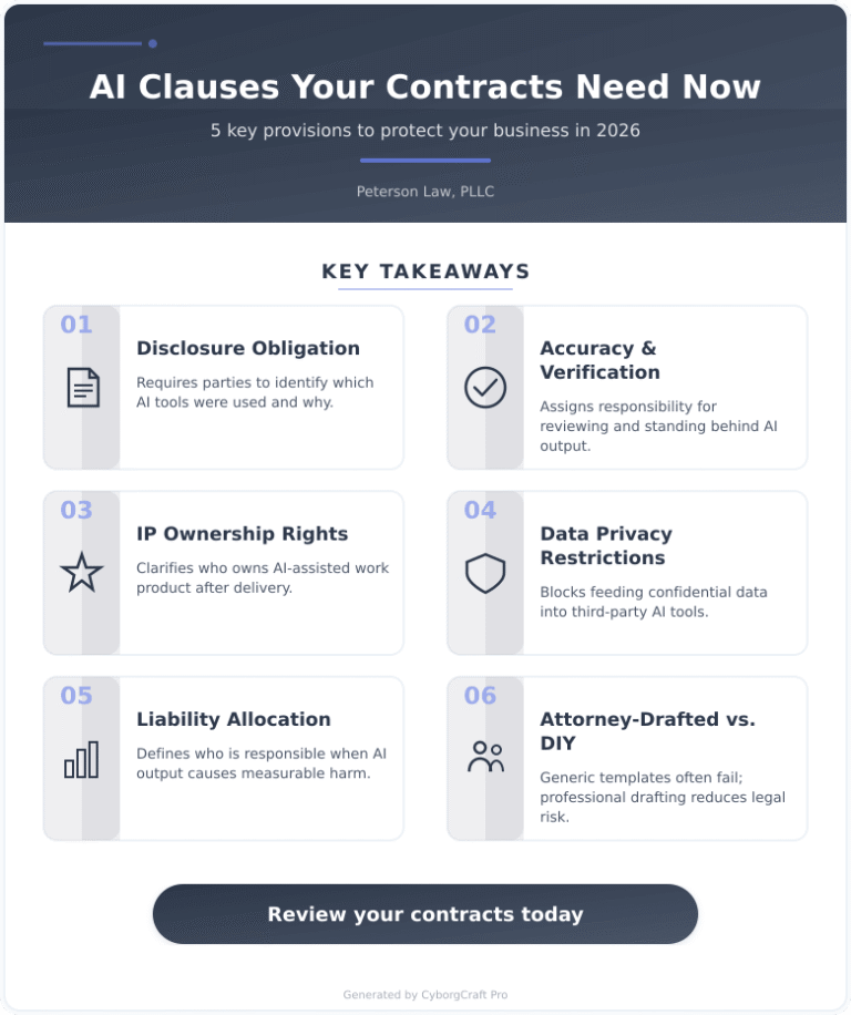 Infographic: The AI Clause Your Business Contracts Are Missing in 2026 (And the Lawsuit Waiting If You Skip It) - Key concepts and takeaways