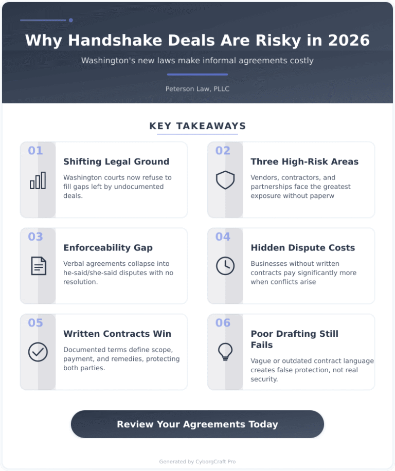 Infographic: The Hidden Cost of a Handshake Deal: Why Washington's 2026 Laws Turn Informal Business Practices Into Lawsuits - Key concepts and takeaways