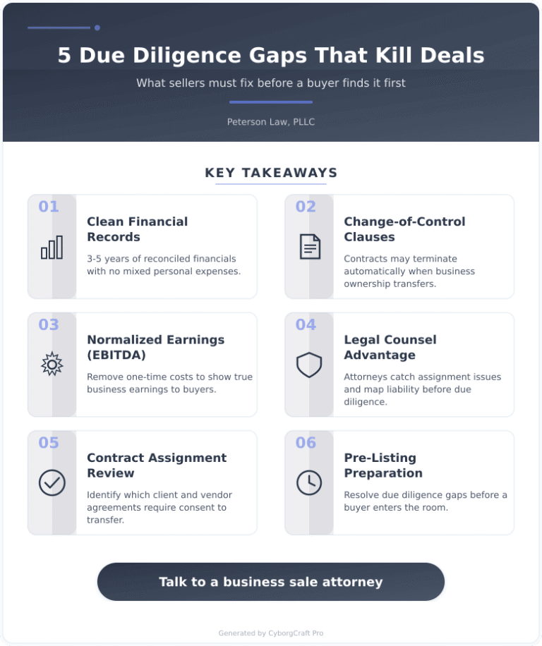 Infographic: 5 Questions to Ask Before You Sell Your Business in 2026 - The Due-Diligence Gaps That Kill Deals - Key concepts and takeaways